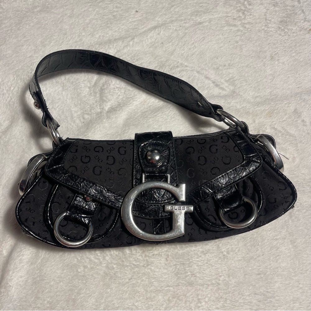 GUESS Black and Silver Shoulder Bag Y2K